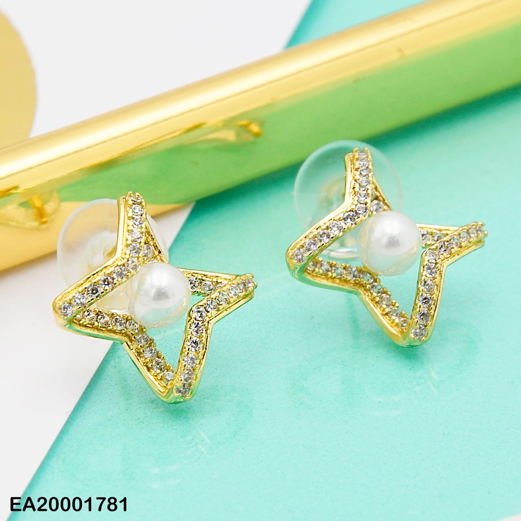 ARETES CUADRO IRREGULAR ZIRCONIAS PERLA CENTRO