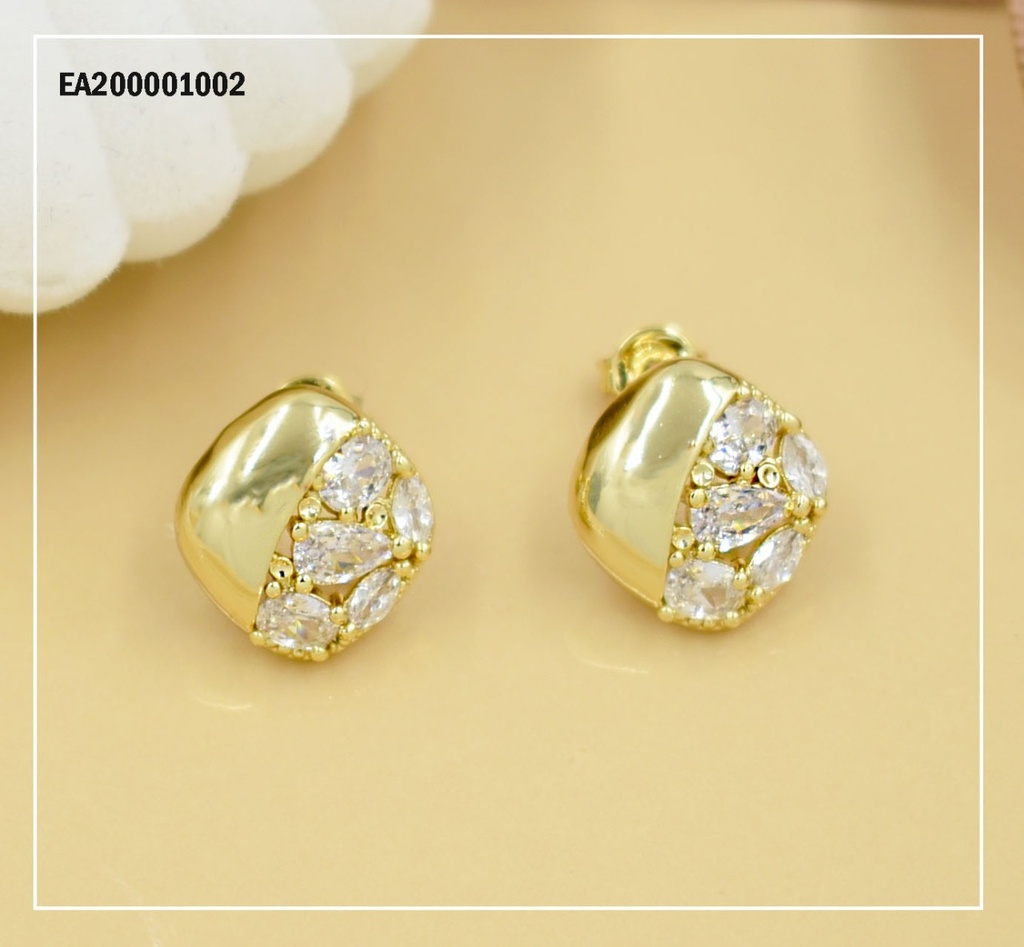 ARETES CUADRO MITAD ZIRCONIAS,MITAD LISO