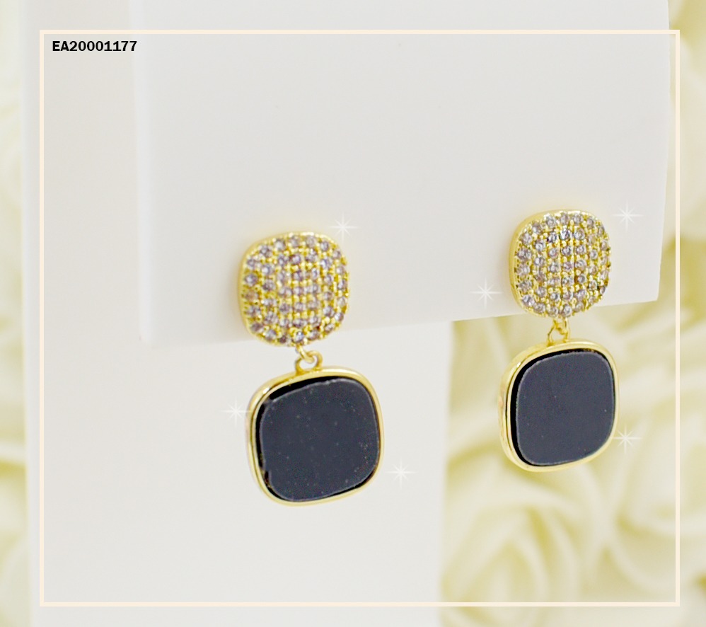 ARETES CUADROS ZIRCONIAS/NEGRO DE COLGAR