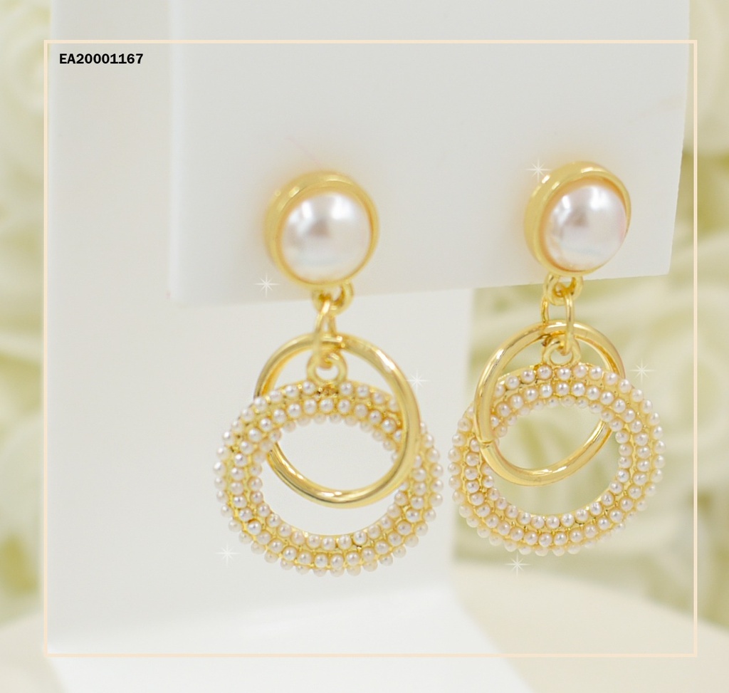 ARETES DE COLGAR AROS ENTRELAZADOS PERLITAS/LISO