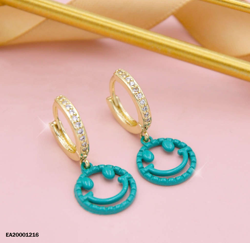 ARETES DE COLGAR CARITA FELIZ TURQUESA (P.E.NOV2025)