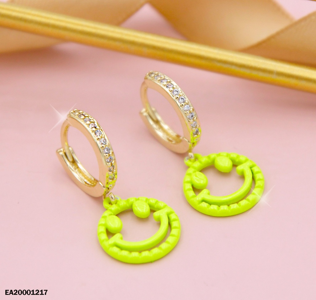 ARETES COLGAR CARITA FELIZ VERDE NEÓN (P.E.NOV2025)