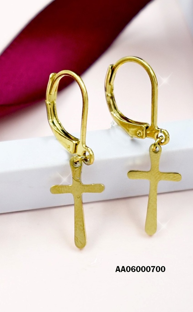 ARETES DE COLGAR CRUZ LISA DORADA