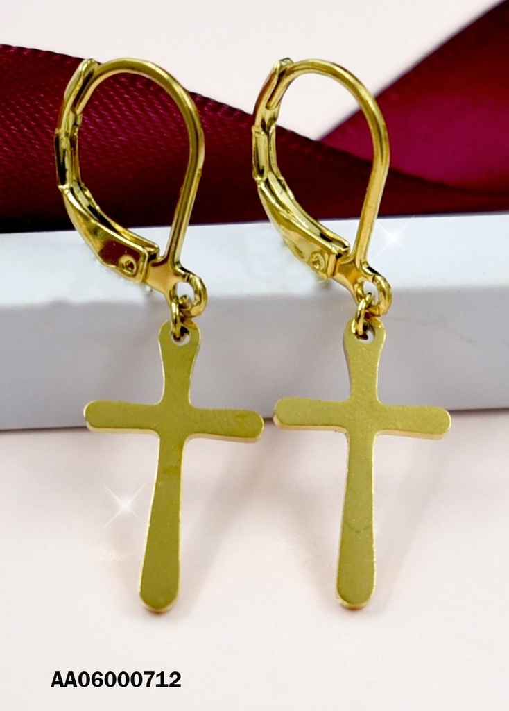 ARETES DE COLGAR CRUZ PEQUEÑA LISA DORADA