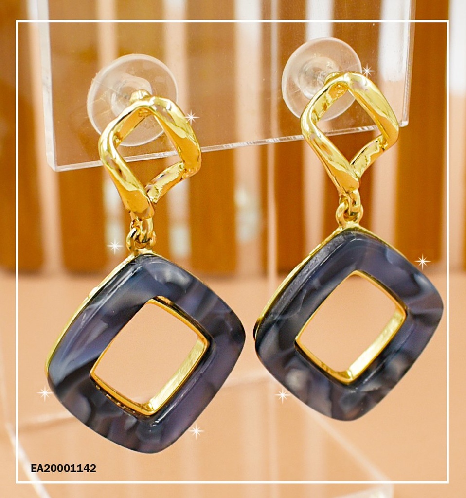ARETES DE COLGAR CUADRO AZUL JASPEADO