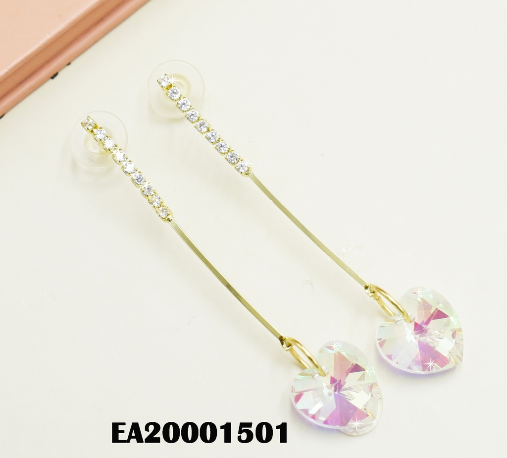 ARETES DE COLGAR LÍNEA ZIRCONIAS CORAZÓN TORNASOL