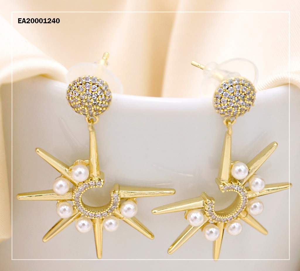 ARETES DE COLGAR MEDIO SOL CON PERLITAS