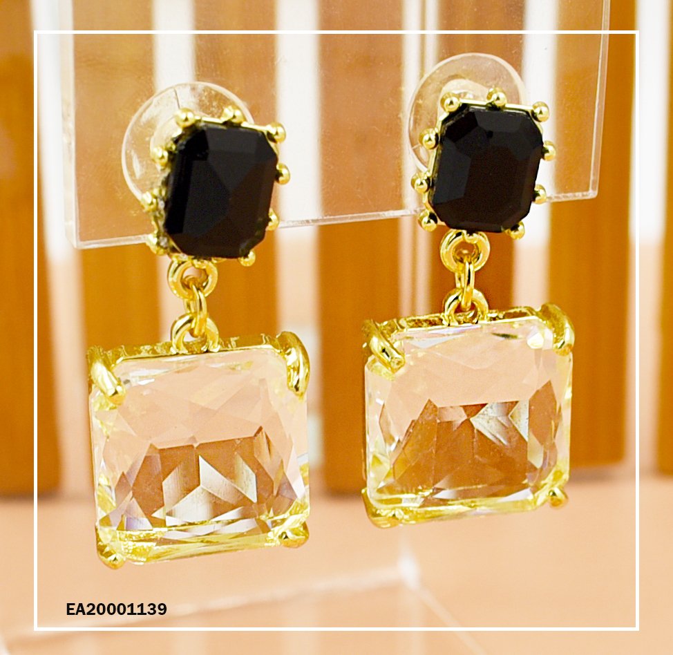 ARETES DE COLGAR RECTANGULO NEGRO-CUADRO CRISTAL
