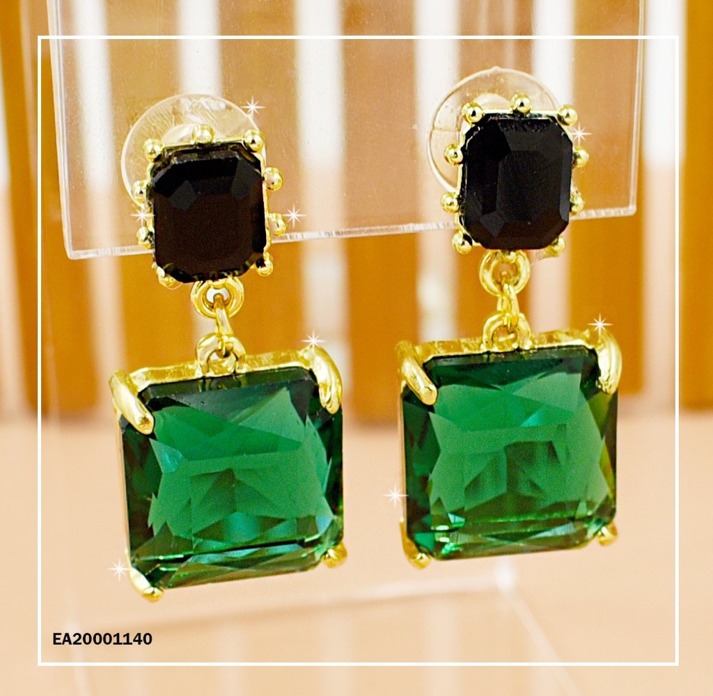 ARETES DE COLGAR RECTANGULO NEGRO-CUADRO VERDE