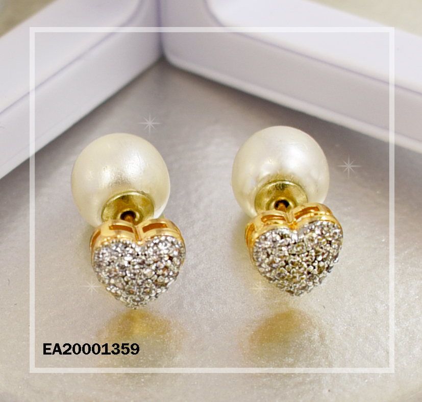 ARETES DOBLE CARA PERLA-CORAZÓN ZIRC. GRIS