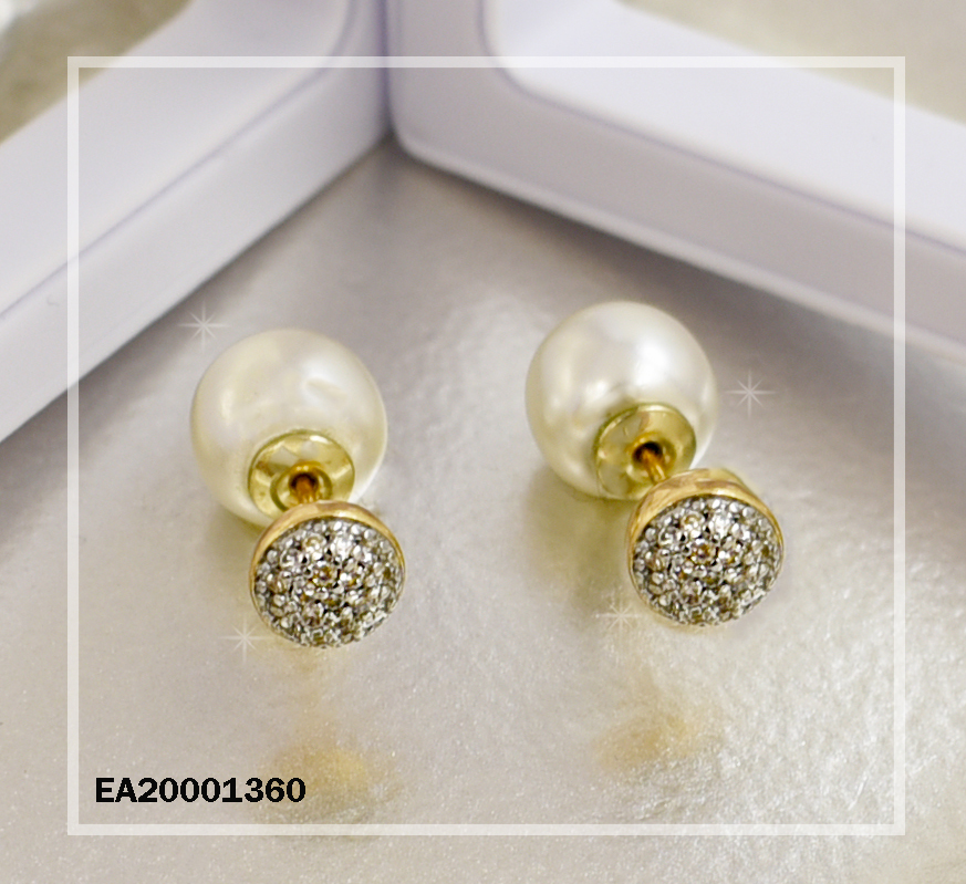 ARETES DOBLE CARA PERLA-R ZIRC. RUEDITA ZIRC.GRIS