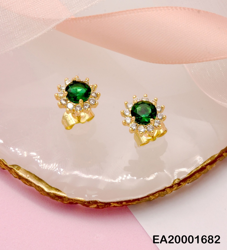 ARETES ESTRELLA ZIRCONIA CON ZIRCONIA RD VERDE