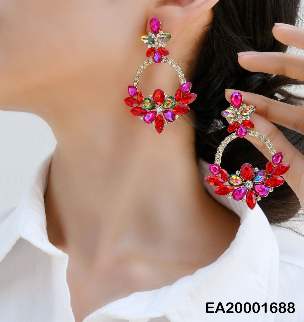 ARETES ESTRELLA ZIRCONIAS GUIRNALDAS ROJAS/FUCSIAS