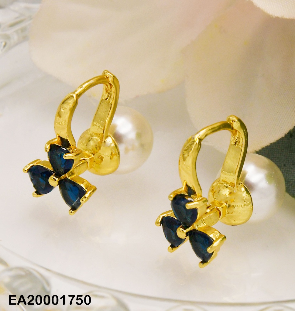 ARETES FLOR 3 PETÁLOS AZUL C/PERLA P4215