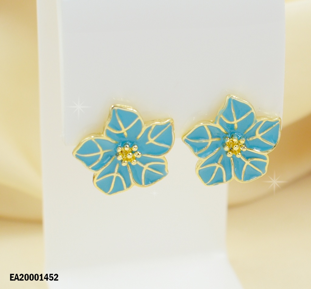 ARETES FLOR CELESTE LÍNEAS/CENTRO DORADOS