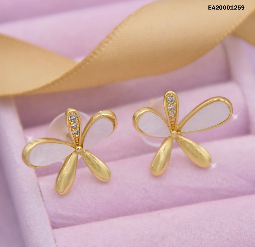 ARETES FLOR PETÁLOS DESIGUALES CONCHA NÁCAR/DOR/ZIRC