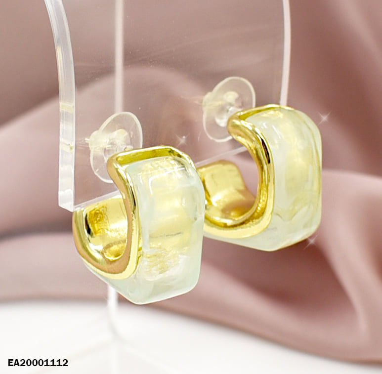 ARETES FOMA DE "C" PIEDRA BLANCA