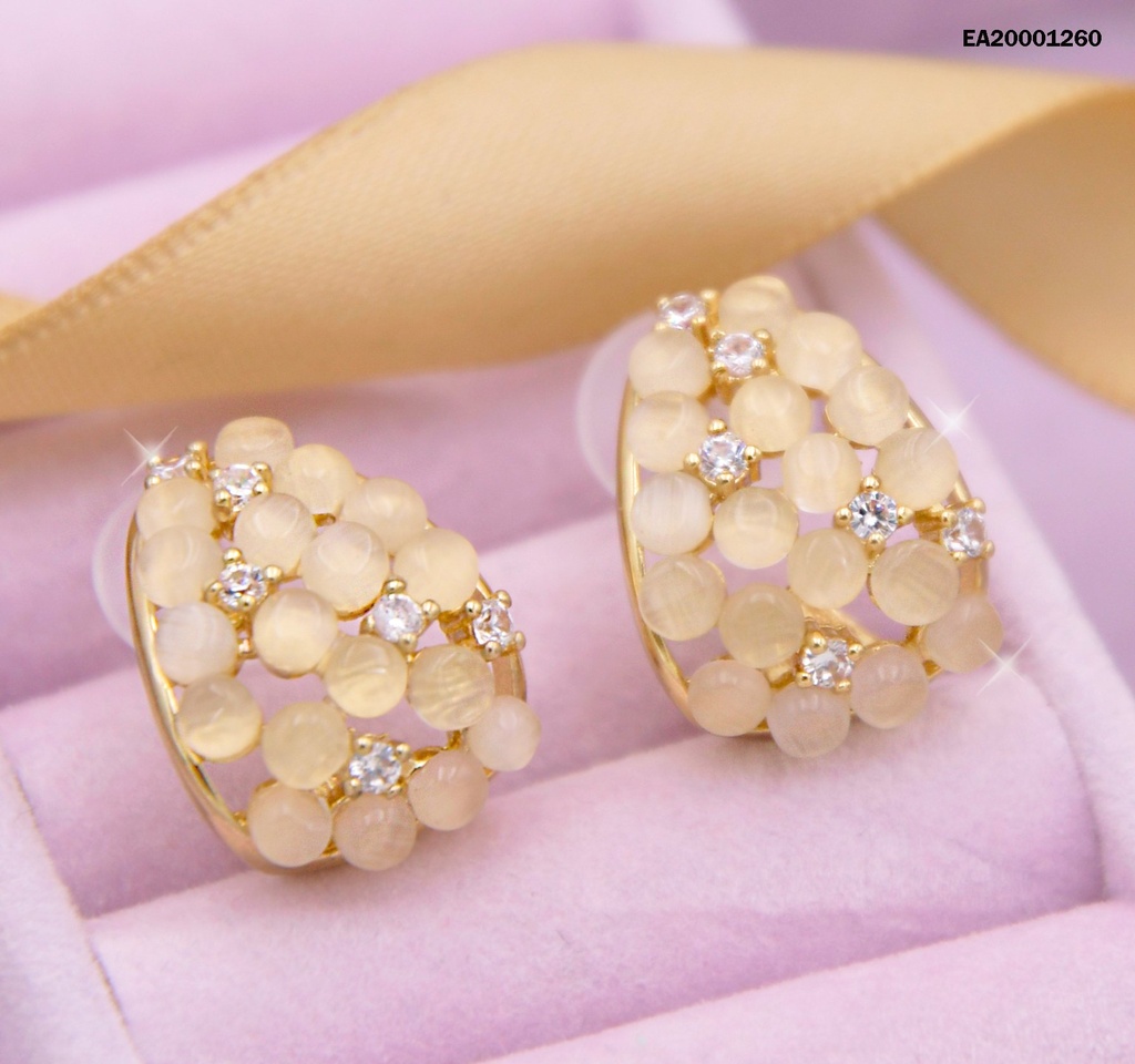 ARETES FORMA "J" ANCHA CON FLORES/ZIRCONIAS