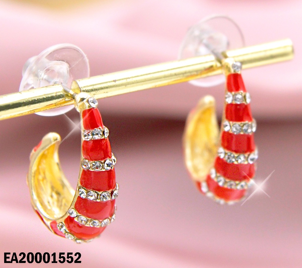 ARETES FORMA "J"ROJOS C/ZIRCONIAS HORIZONTALES