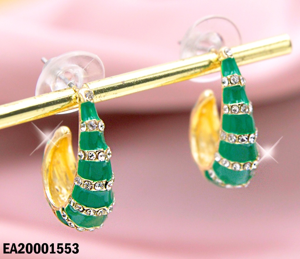 ARETES FORMA "J"VERDES C/ZIRCONIAS HORIZONTALES