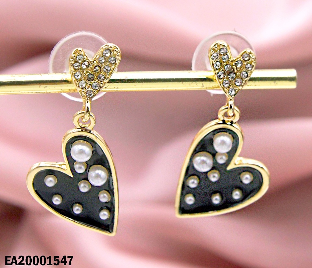 ARETES GOLGAR CORAZÓN NEGRO IRREGULAR C/PERLITAS