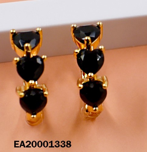 ARETES HUGGIES 3 ♥ ZIRCONIAS VERTICALES NEGROS