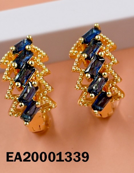 ARETES HUGGIES 4 RECTÁNGULOS ZIRC.DIAGONAL AZULES