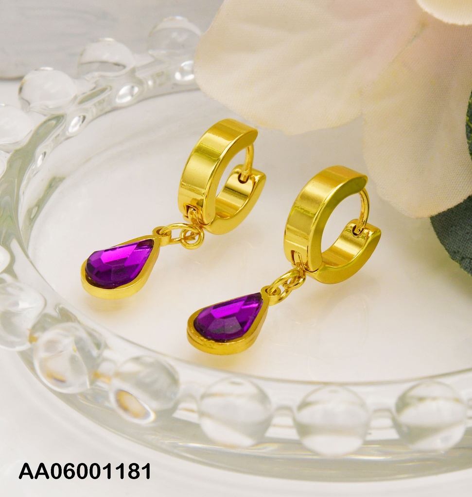 ARETES HUGGIES GOTA MORADA COLGANTE