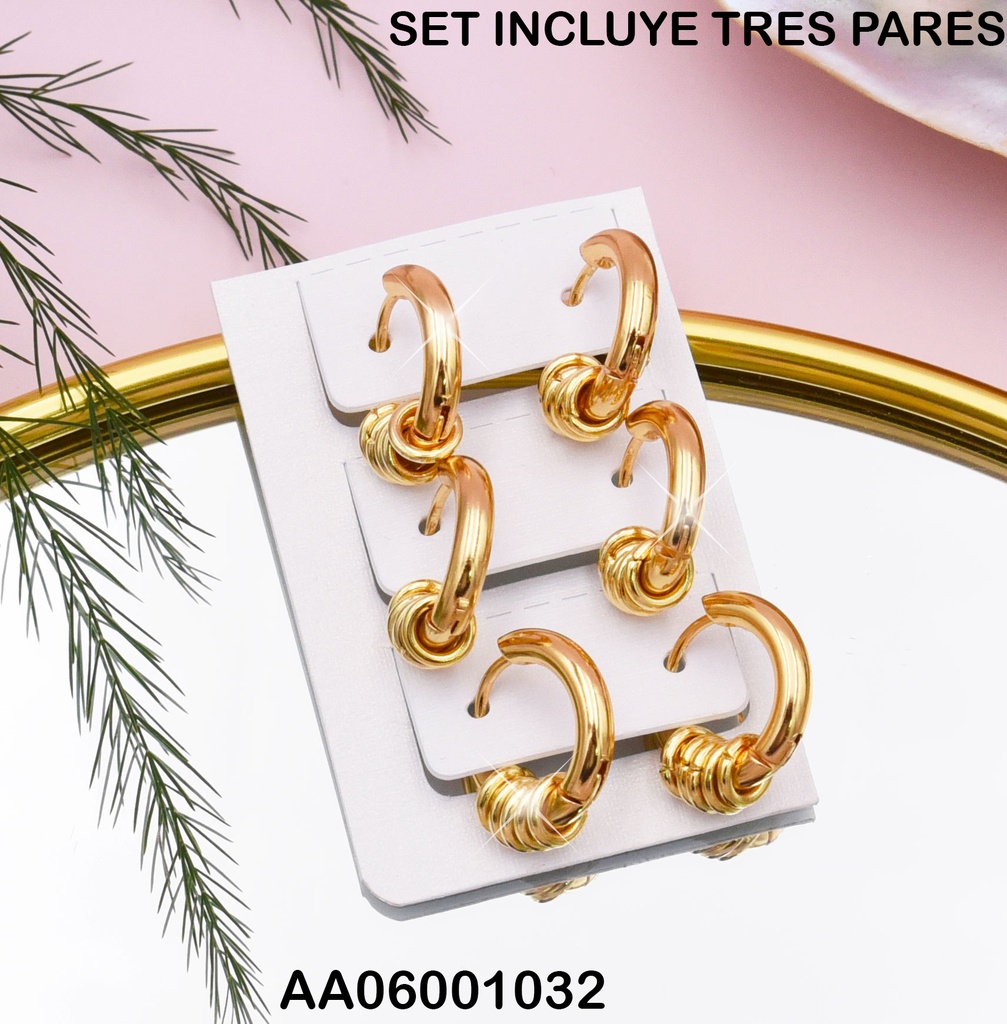 ARETES HUGGIES PAQUETE 3 PARES 5 RUEDITAS