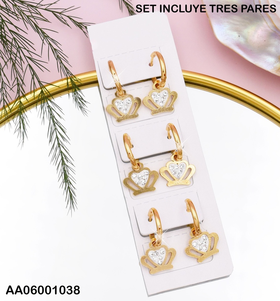 ARETES HUGGIES PAQUETE 3 PARES C/CORONA ZIRC.