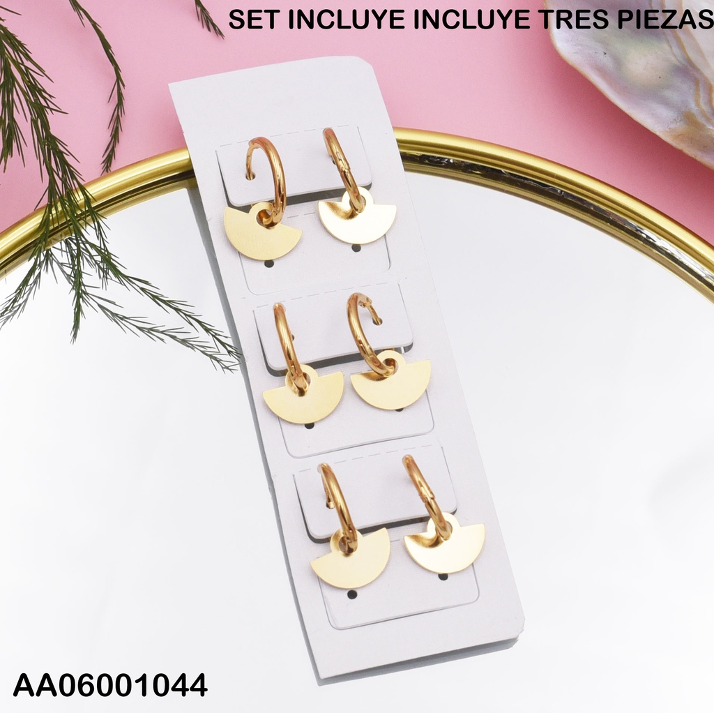 ARETES HUGGIES PAQUETE 3 PARES COLGANTE MEDIO RD
