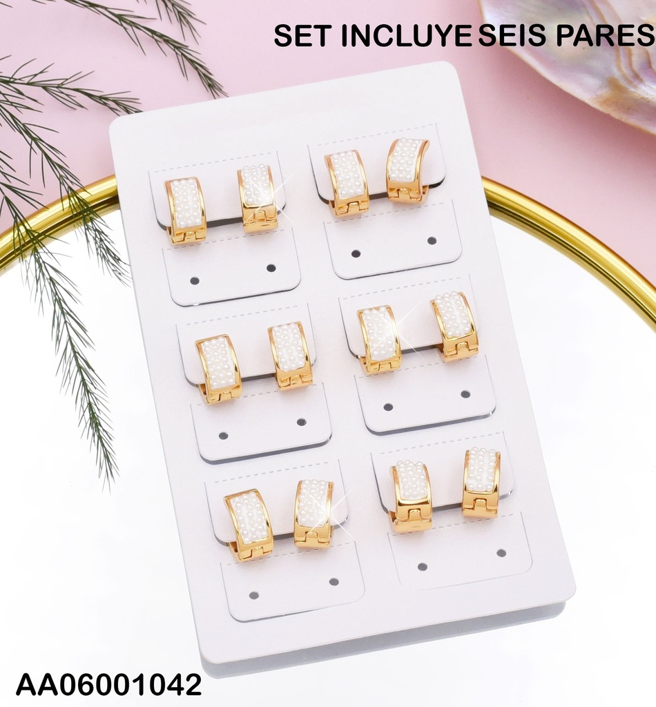 ARETES HUGGIES PAQUETE 6 PARES C/PERLITAS CENTRO