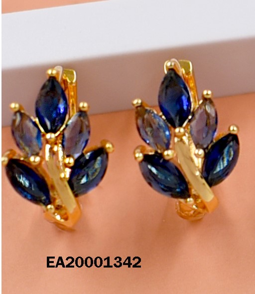 ARETES HUGGIES RAMITA VERTICAL HOJAS ZIRC. AZULES