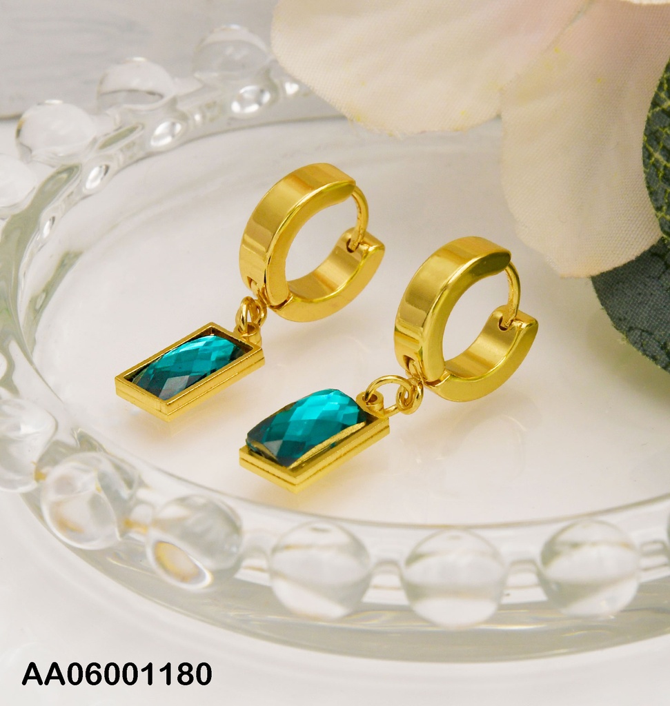 ARETES HUGGIES RECTÁNGULO TURQUESA COLGANTE