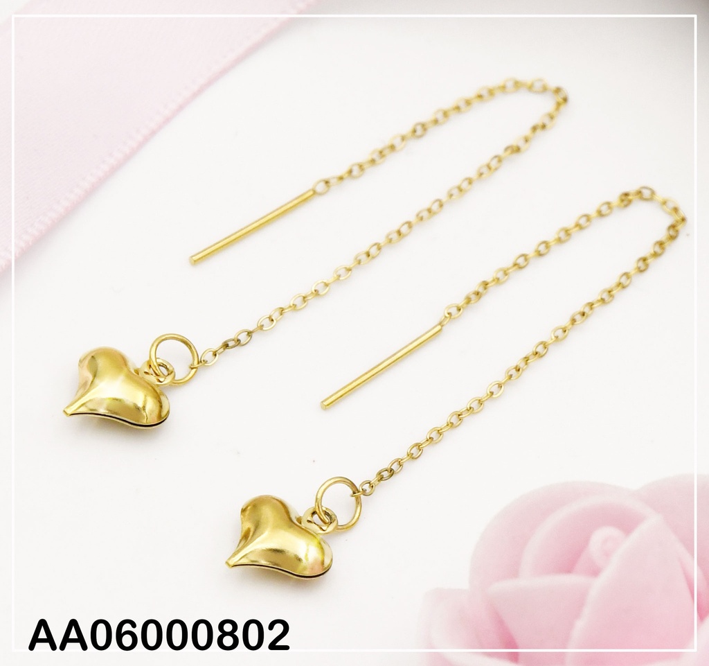 ARETES LARGO DIJE CORAZÓN INFLADO