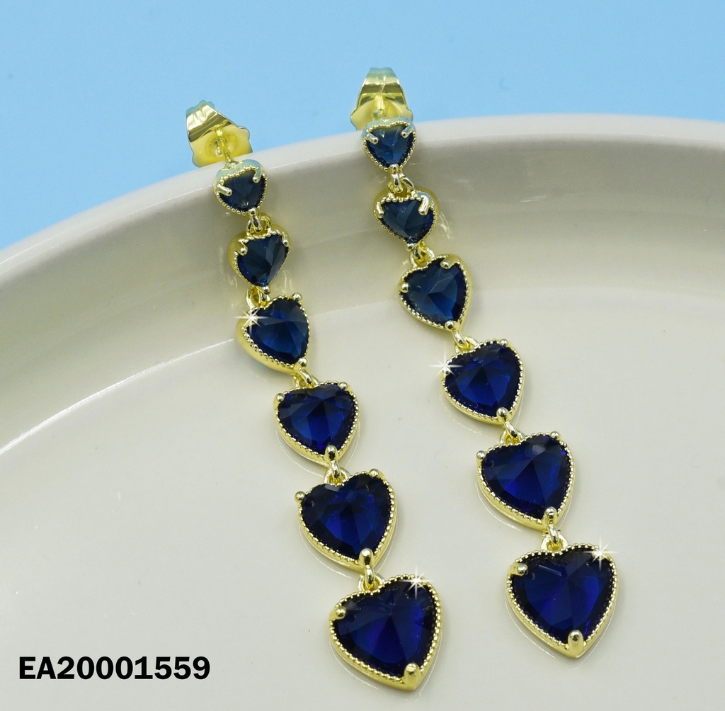 ARETES LÍNEA CORAZONES AZULES ASCENDENTES