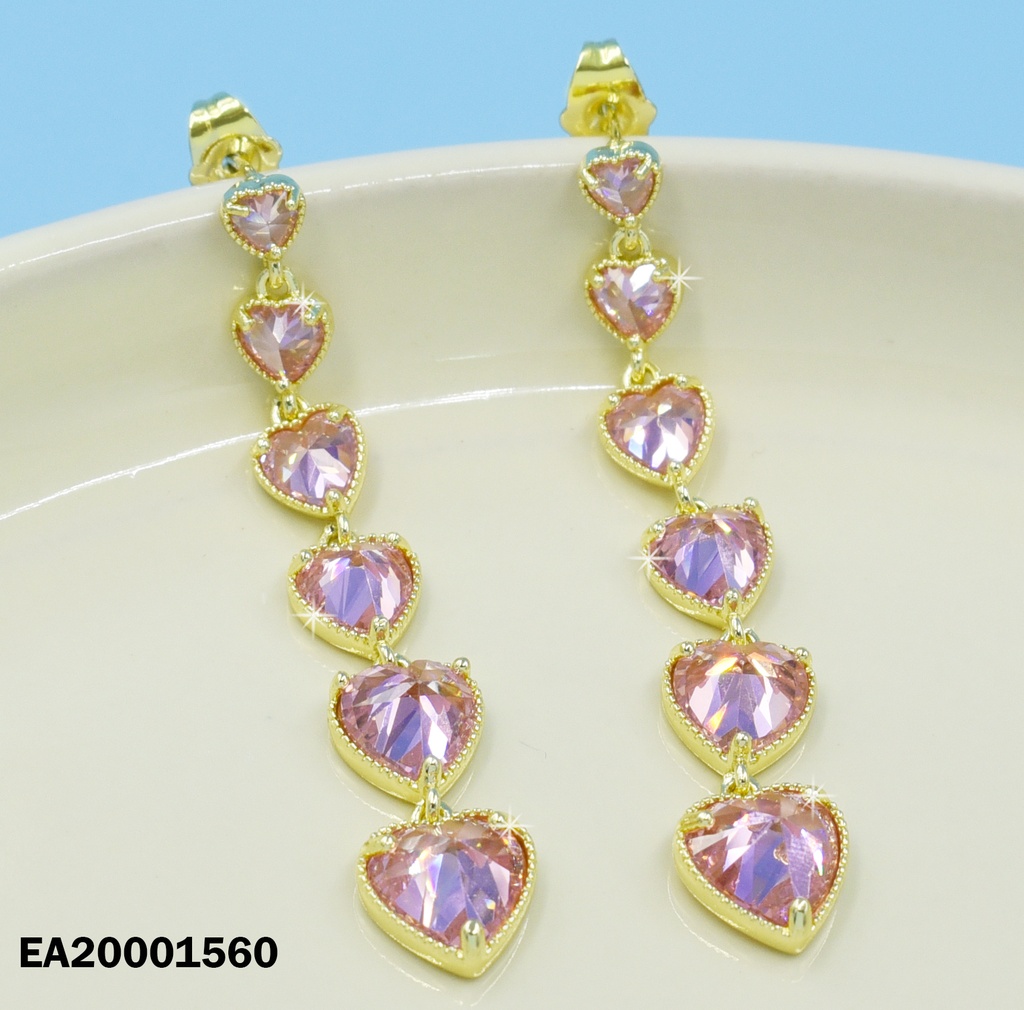 ARETES LÍNEA CORAZONES ROSADOS ASCENDENTES