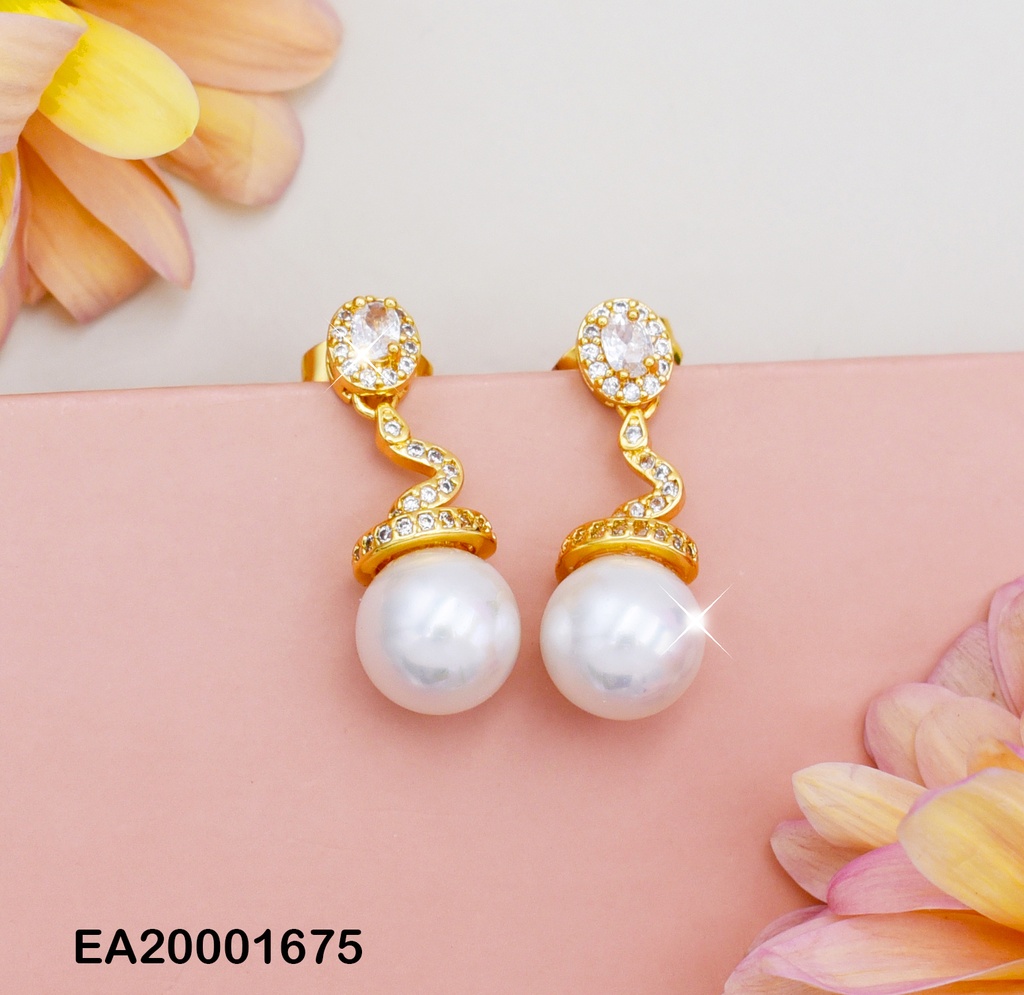 ARETES LÍNEA CURVA ZIRCONIA PERLA COLGANTE