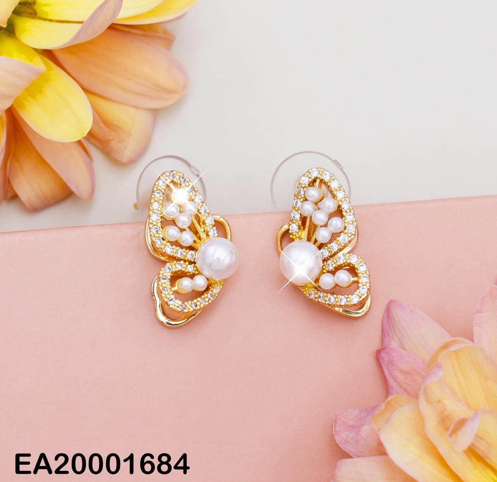 ARETES MARIPOSA CON CROQUI ALAS ZIRCONIAS Y PERLITAS