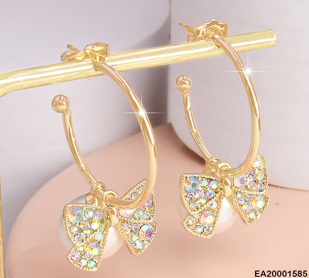 ARETES MEDIA ARGOLLA C/LAZO ZIRC Y PERLA COLGANTE