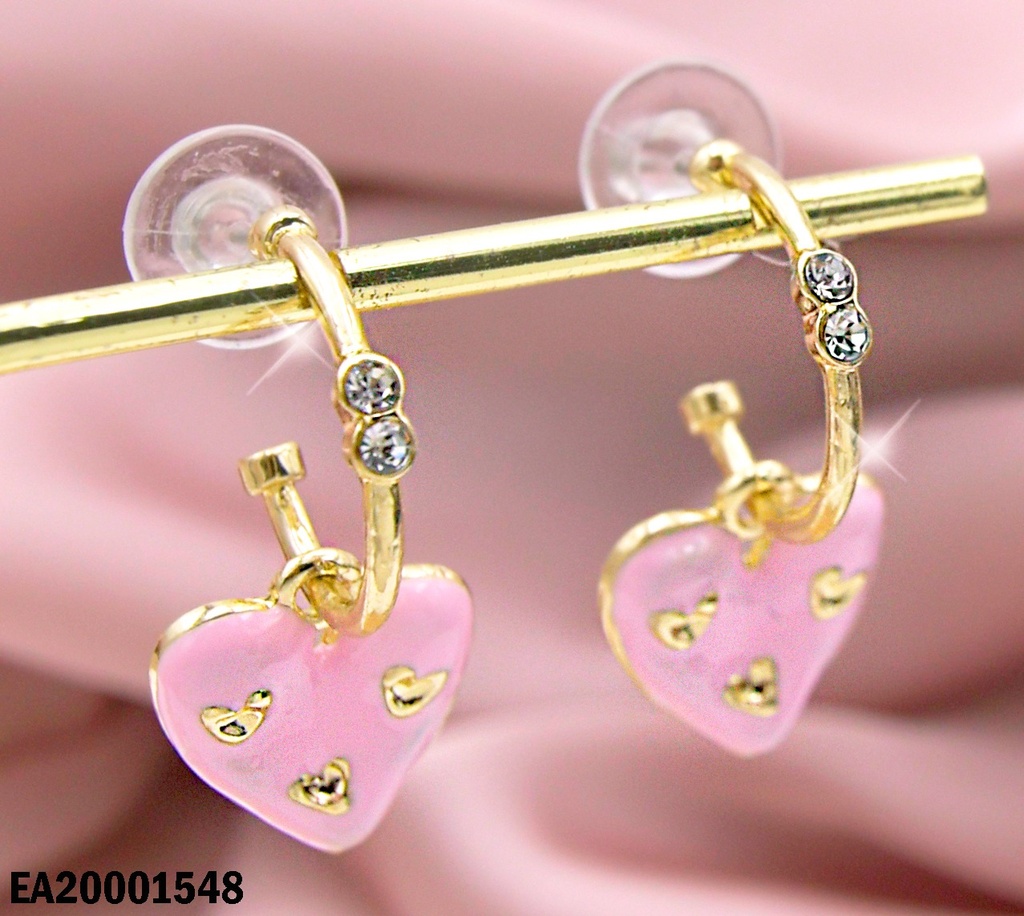ARETES MEDIA ARGOLLA CORAZÓN ROSADO DET DORADOS