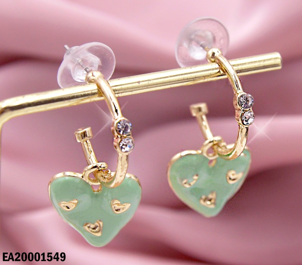 ARETES MEDIA ARGOLLA CORAZÓN VERDE DET DORADOS