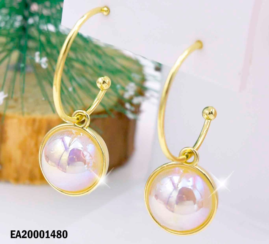 ARETES MEDIA ARGOLLA PERLA TORNASOL C/BASE DOR
