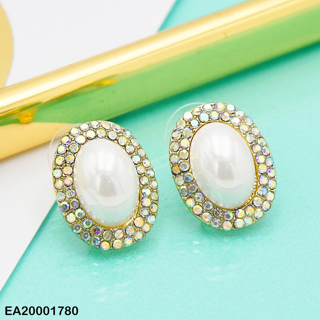 ARETES OVALO PERLA BORDE ZIRCONIA GRISES