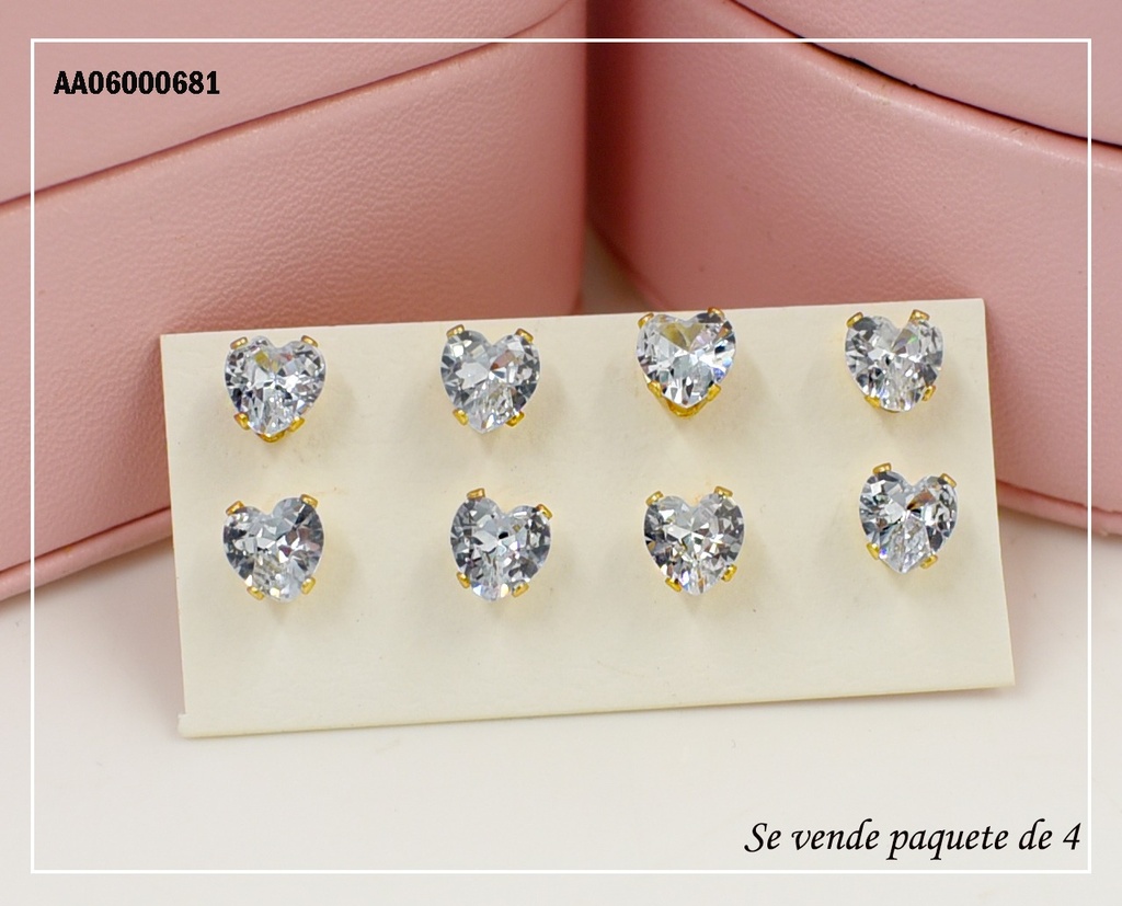 ARETES PAQ.4 ZIRCONIAS DORADAS 🤍 6MM