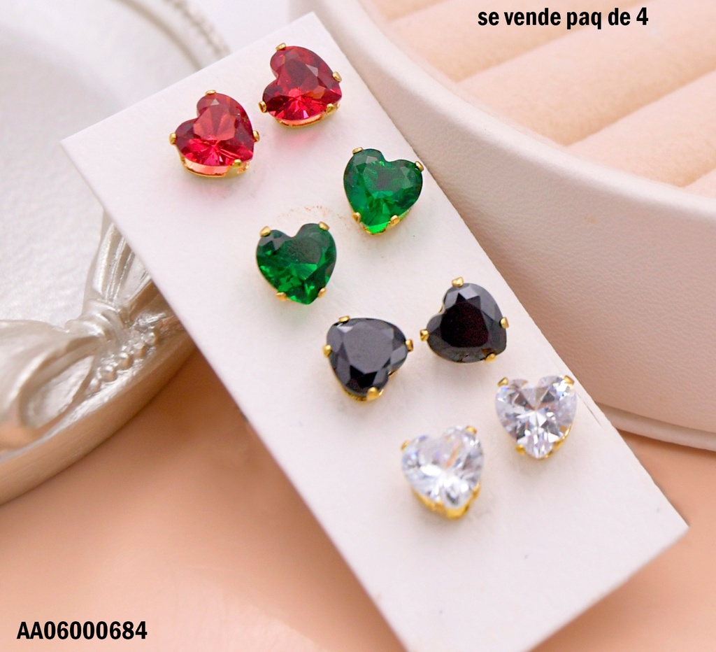 ARETES PAQ.4 ZIRCONIAS DORADAS 🤍 COL.VARIOS 7MM