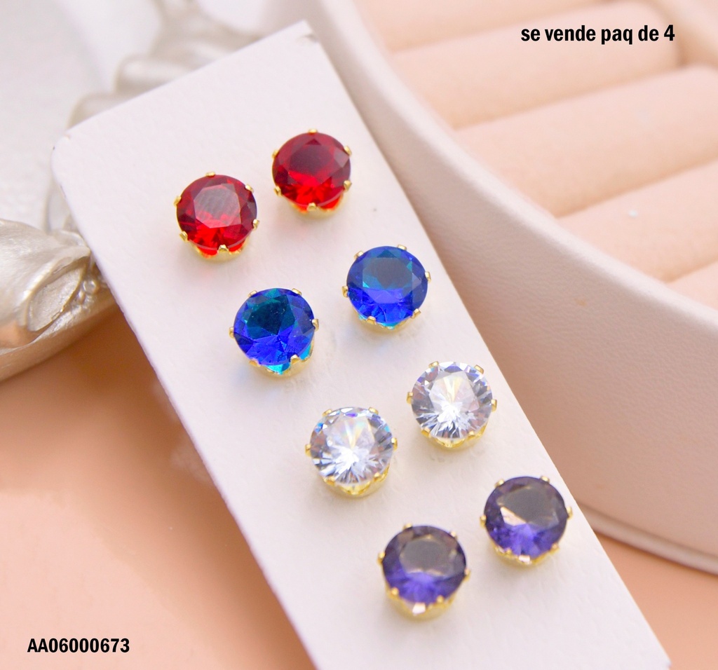 ARETES PAQ.6 ZIRCONIAS  🤍 6MM