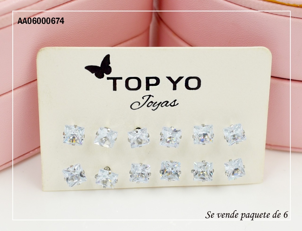 ARETES PAQ.6 ZIRCONIAS PLATEADAS ⬜ 6MM