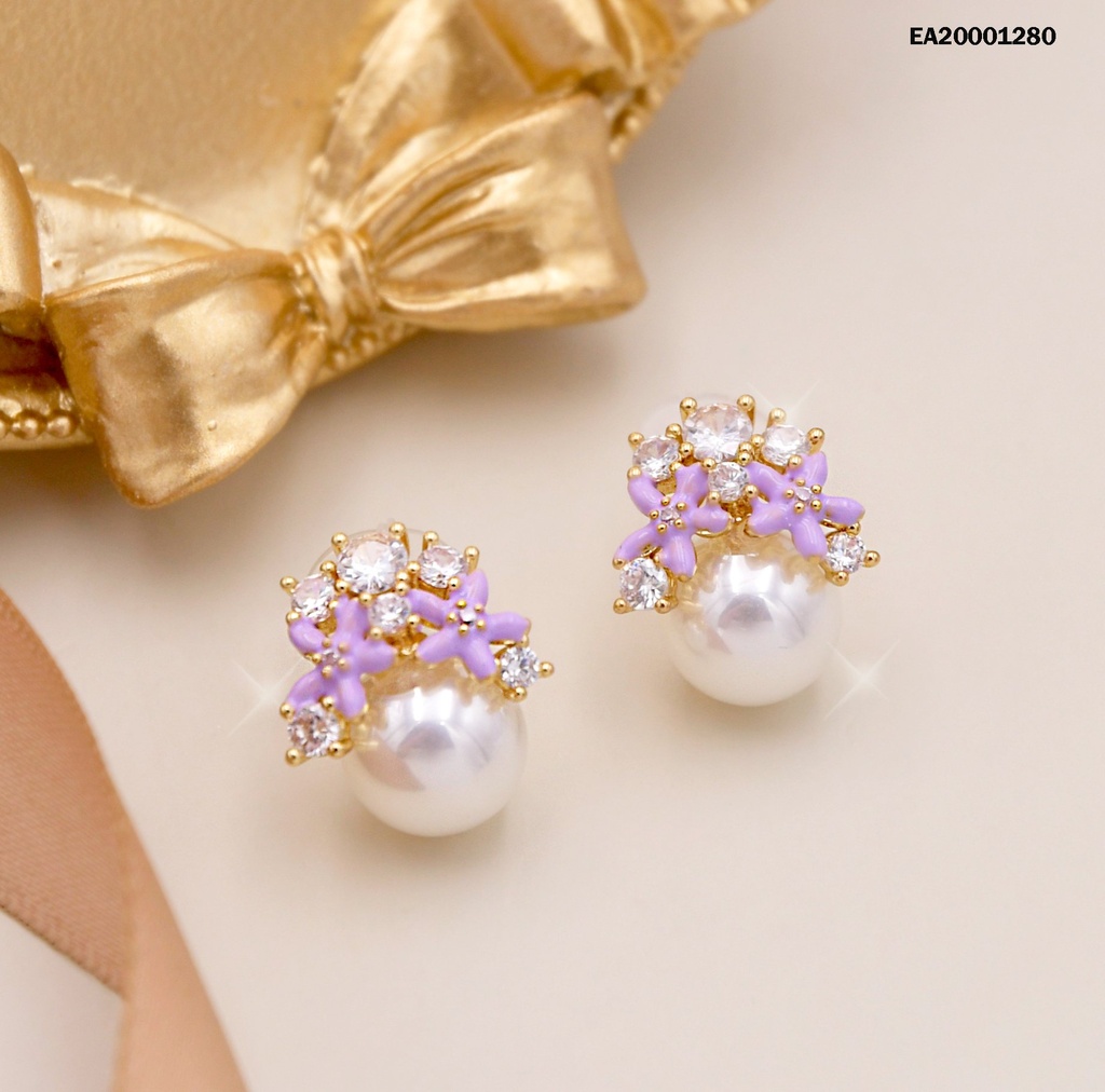 ARETES PERLA CON FLORES LIAS Y ZIRCONIAS
