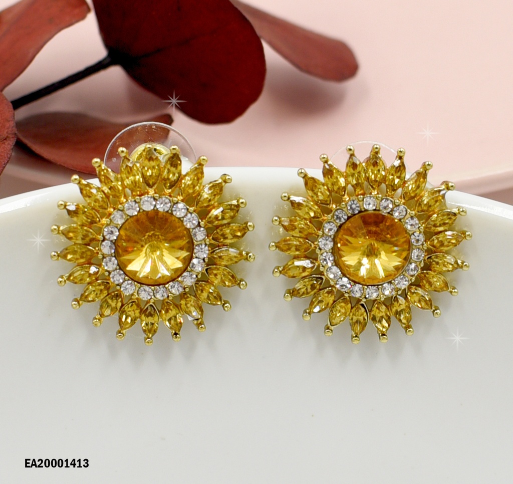 ARETES REDONDOS FORMA SOL DORADO/ZIRCONIAS